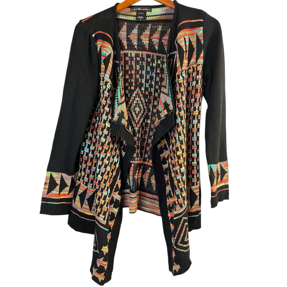 Aztec Southwestern Duster Cardigan Size Medium Open Front Knit Southwestern